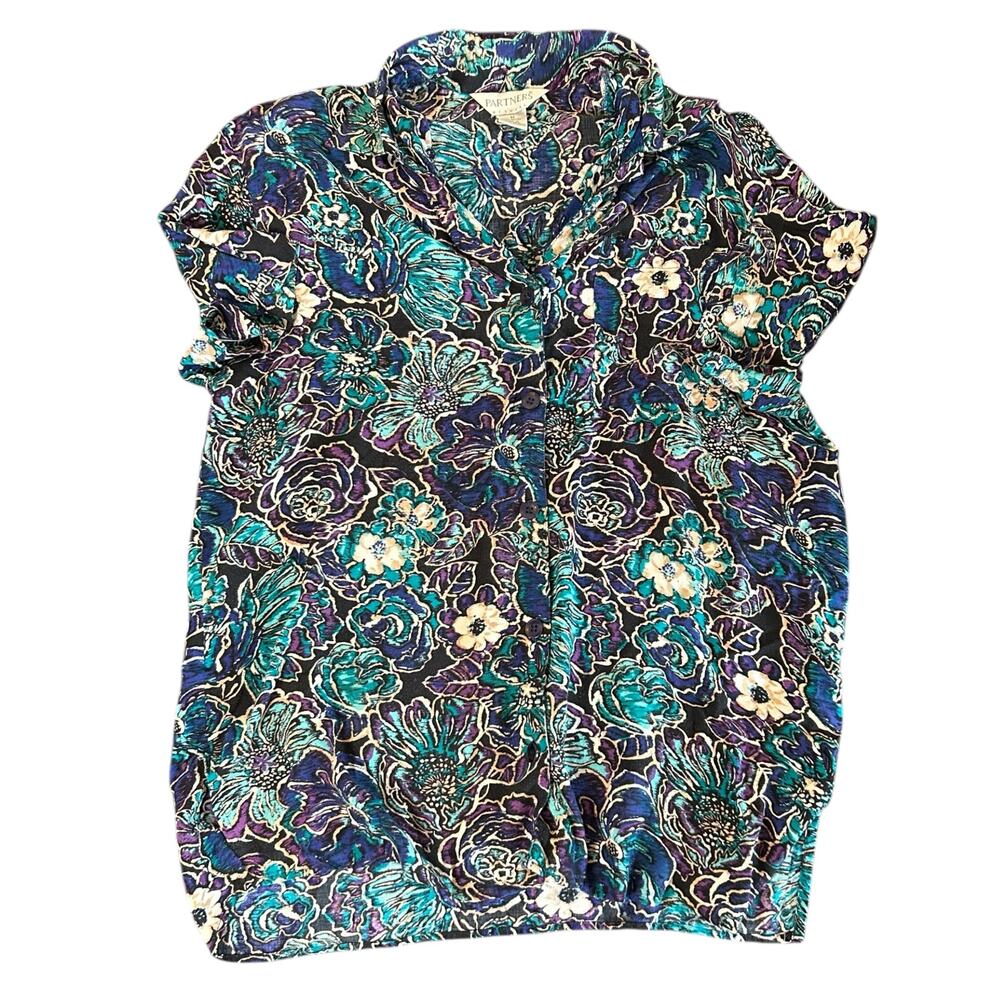 Vintage 90s Button Up Blouse Womens Size Medium Floral Western Cottage Prairie